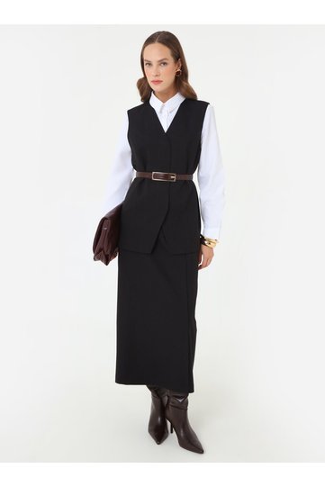 V-Neck Vest with Handle Detail - Black -