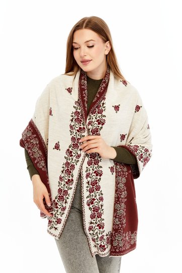 Rose Pattern Stone Burgundy, Battal Shoulder Shawl, Knitwear Shoulder Shawl, Shawl, Women, Young, Mother's Shawl, 75X180 cm
