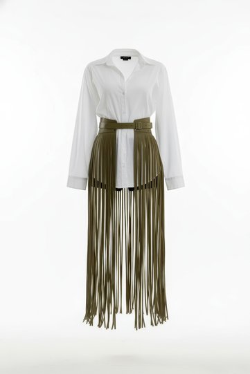 Khaki Leather Skirt Laser Cut Khaki Leather Skirt
