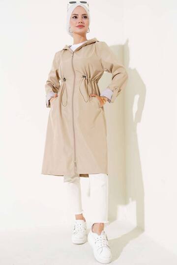 Women's Mink Raincoat Trench Coat Transitional Adjustable Waist Hooded Hijab – Sports & Casual Cap