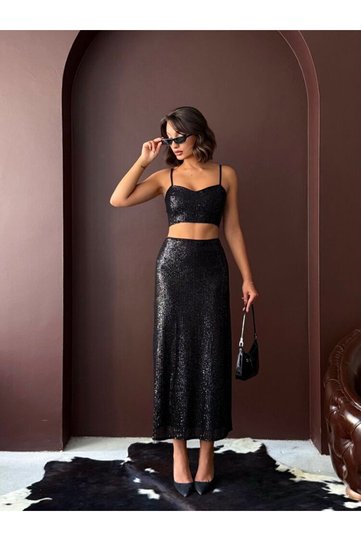 High Waist Sequined Long Skirt