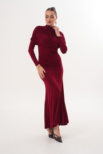 Ruched Sandy Dress with Cape