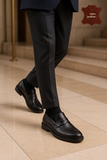 Men's Black Inner Outer Genuine Leather Orthopedic Daily Classic Shoes Brm308