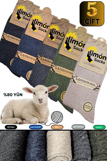 Winter Lambswool Wool Socks (5 Pairs) Thick Socks with Thermal Properties for Women and Men