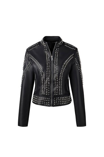Black Studded Cropped Biker Jacket