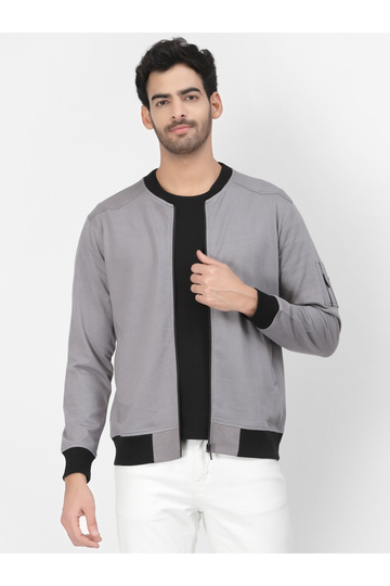 Men Charcoal Regular Fit Contrast Trim Jacket