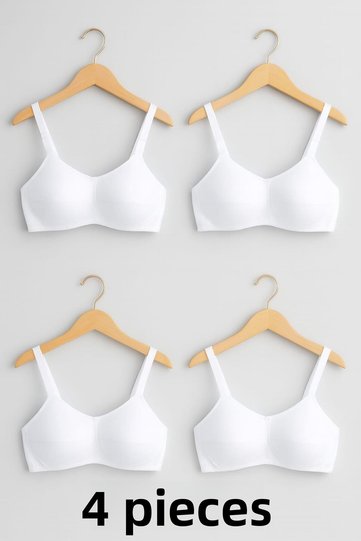 4 Pieces of White Cotton Unwired Non-Padded Soft Sponge Bras