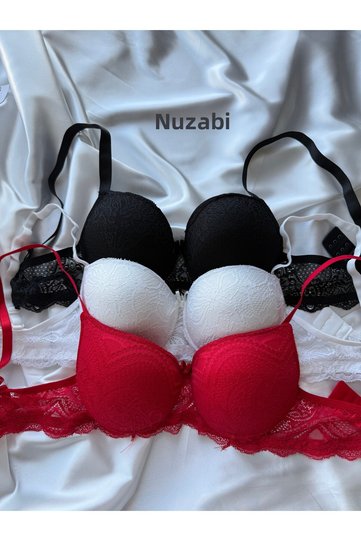 Scarlett 3 Pack Black-White-Red Lace Underwire Padded Bra