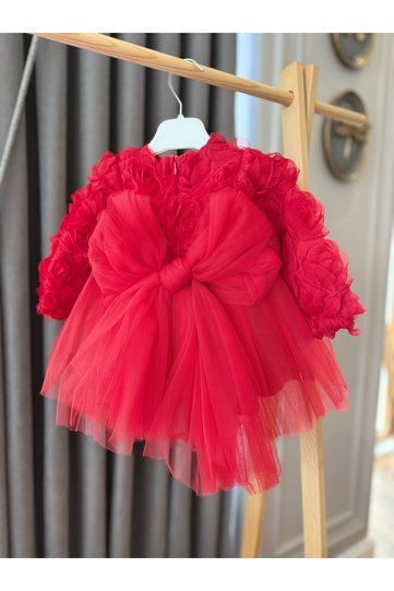Babyaden Embossed Floral Christmas Christmas Costume Mevlüt Birthday Evening Dress Baby Girl Children's Dress