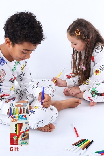 Long Sleeve Colorable Kids' Pajama Set with Cutest Figures and Coloring Pen Gift
