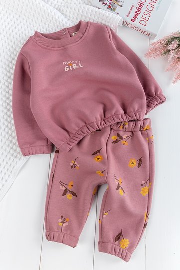 Floral patterned 2-piece winter baby girl set