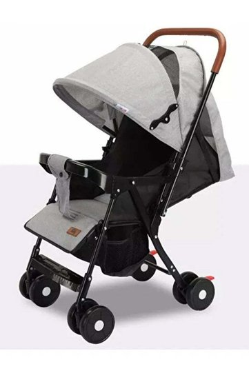 Stylish Foldable Baby Stroller with Leather Handle & Adjustable Canopy
