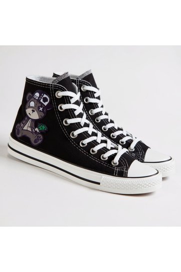 Unisex Black White Sports Kuromi Pirate Teddy Bear Printed Shoes Convers High Top Sneaker