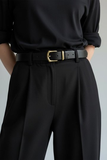 100% Genuine Leather Women's Antique-Finish Buckled Black Belt Jacket Belt Shirt Belt Trouser Belt