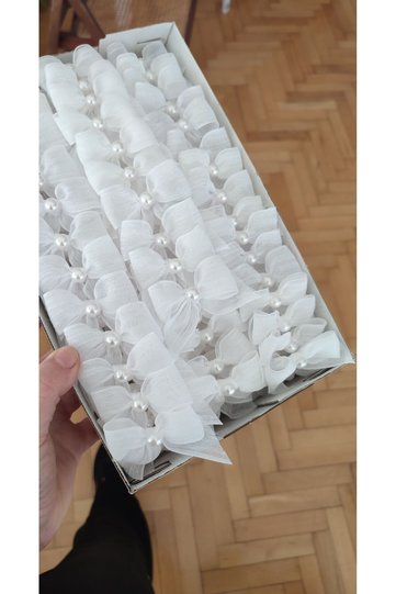 25 Pieces White Pearl Linen Nopel Bow Ribbon