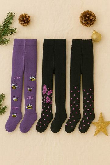 Girl's Thick Winter Pantyhose (Mixed Pack of 4) |   Towel-Like, Warm, Comfortable Socks