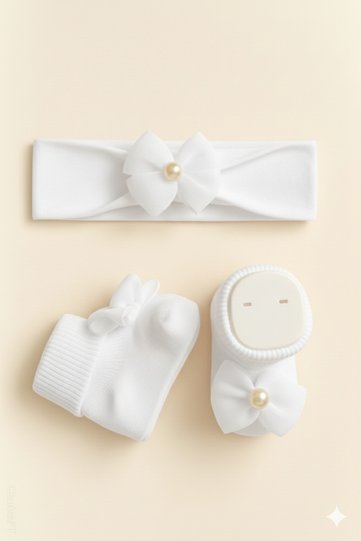 Bow Bandana White Gift Baby Socks Set 0-2 Years