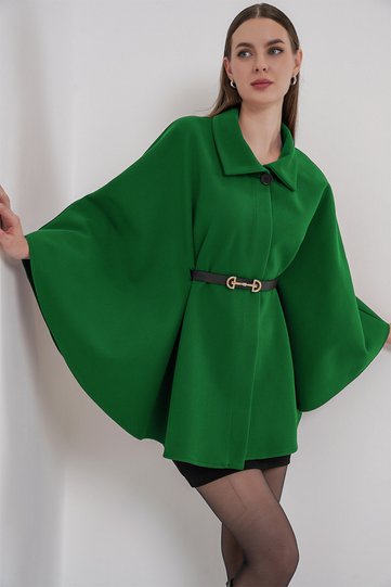 Women's Belted Cashmere Poncho 1320 - Dark Green