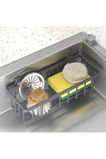 Grey Fashion Kitchen Sink Drain Rack Portable Dish Washing Cloth Pot Brush Storage Shelf Soap Sponge