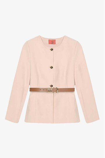 Round Neck Jacket with Belt Accessories Beige