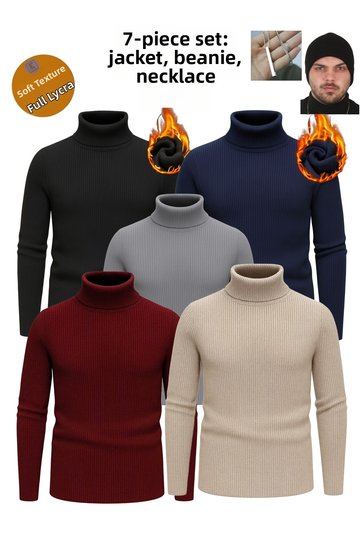 7-Piece Combination Turtleneck Sweater Beret Necklace