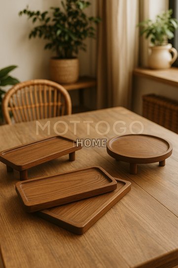 Dark Wood Serving Tray Set 4 Pieces
