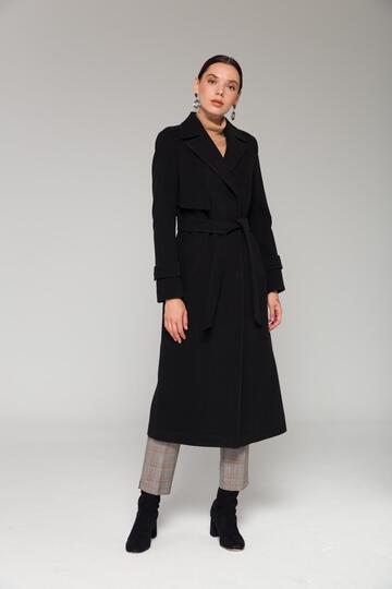 Medium Length Coat with Cape and Epaulet Detail Snap Closure Black 3771
