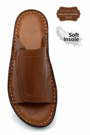 Sermoda Genuine Real Leather Men's Slippers Lightweight Slippers Leather C Tan