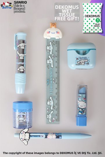 "Dekomus Wet Wipes with Gift" Licensed Cinnamorol 6 Piece Stationery Set with Pods/Headphones Design K