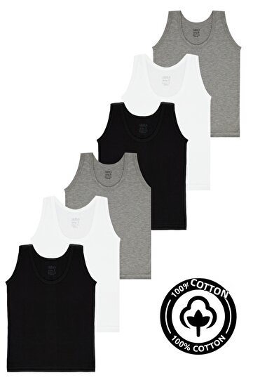 Colorful Boy's Singlet 6 Pack 100% Cotton Combed Cotton