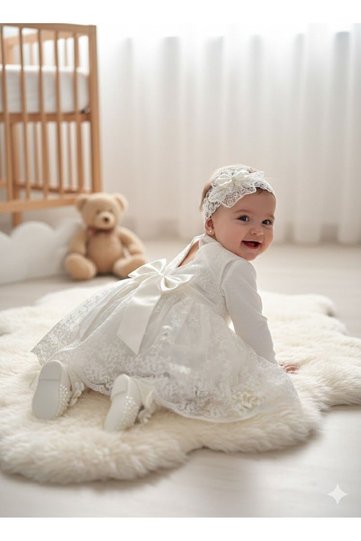 Luxury White Lace Baby Girl Religious Ceremony Dress Set 6-Piece Baby Gift