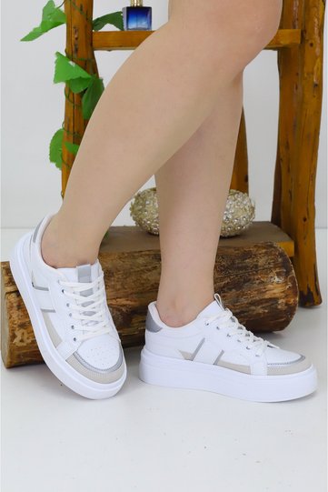 Urban White Women's Sports Shoes |   Daily Comfortable Orthopedic Lace-Up Faux Leather Sneaker