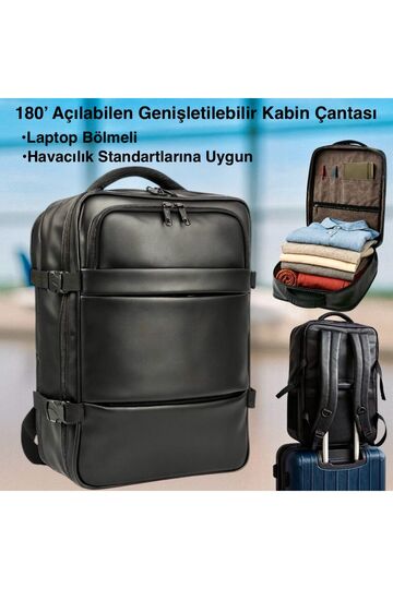 Expandable Travel Backpack 17.3 Inch Laptop Compatible Carry-On Luggage Leather Exterior Nubuck Interior Fabric