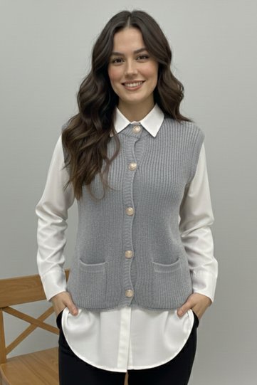 Pocketed Knitwear Vest N495 Gray