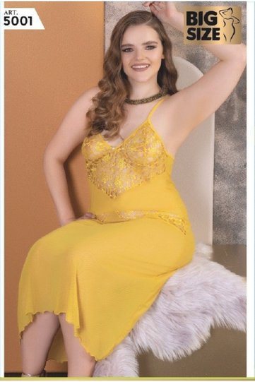 Plus Size Lace Long Nightgown – Yellow