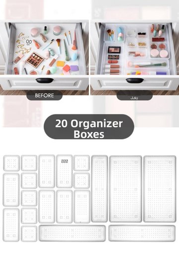 20 Pieces In-Cabinet Organizer - Kitchen Drawer In-Spoon Holder Cosmetic Organizer Transparent