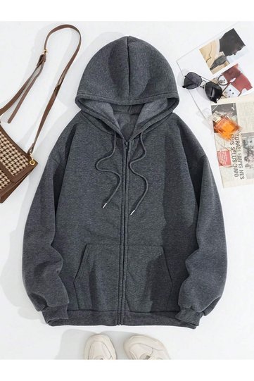 Oversize Zippered Hooded Jacket