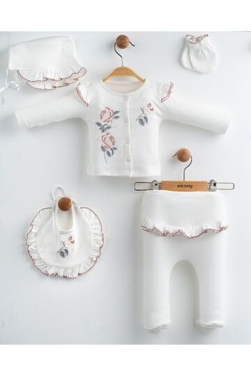 Fırfırella 5-Piece Hospital Discharge Set 100% Cotton Newborn Baby Girl-Premium Cotton Gift Ready