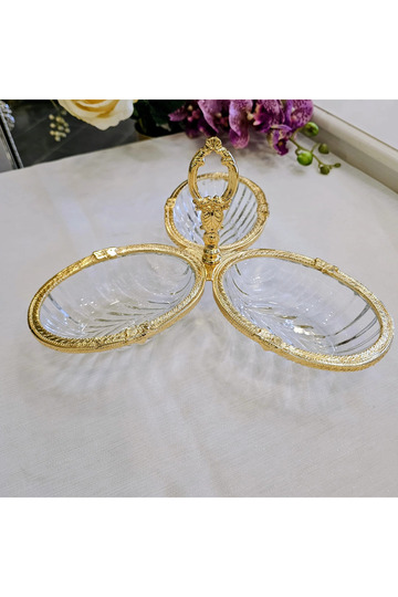 1 Piece 3-Section Cast Metal Frame Cookie Plate Gold