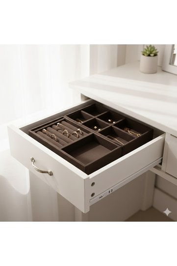 Brown Suede Drawer Insert Jewelry Double Organizer Set | Ring, Earring And Necklace Organizer