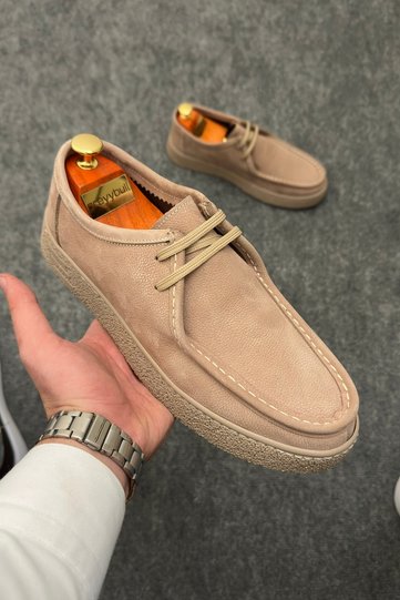 Beige Nubuck Leather Men's Shoes-Stylish and Comfortable Shoes