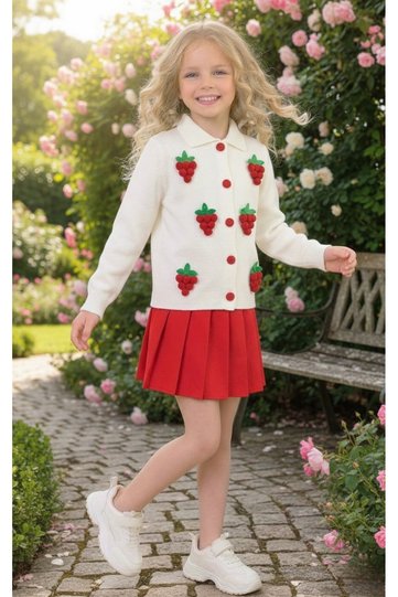 Girl's Grape Applique Knitwear Double Set