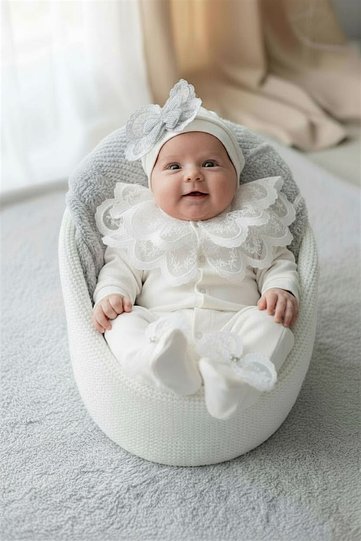 100% Cotton Baby Girl Romper Set with Butterfly Detail, Mevlit Set