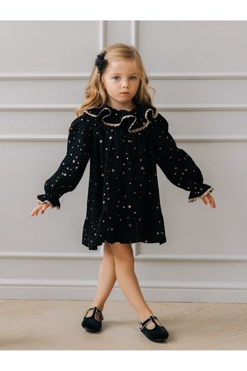 Girls' Double-Layer Muslin Star-Patterned Dress