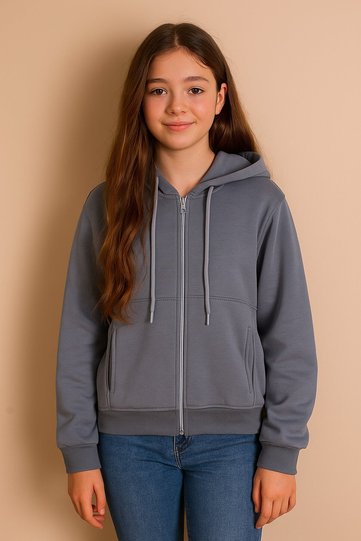 Gray Girl's Fleece-Lined Hooded Cardigan 23330