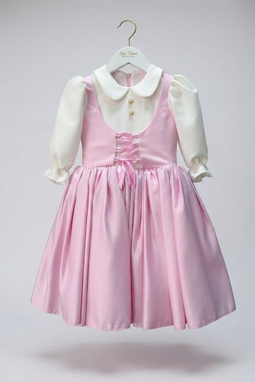 Girl's Pink Evening Dress – Lace-Up Waist Detail, Princess Model Special Occasion Dress