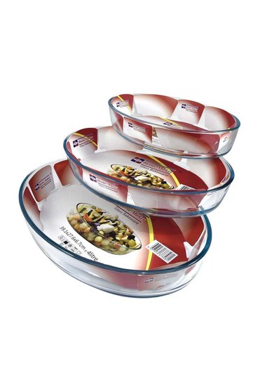 Homemaker 3 Pieces Oval Glass Baking Dish Set 4 Lt + 3.2 Lt + 2.4 Lt Capacity - Clear