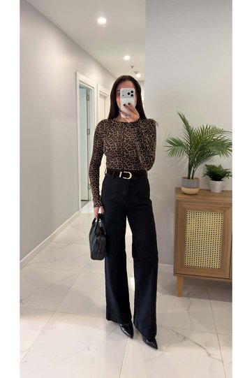Guysa Dark Anthracite Belted Wide Leg Jeans