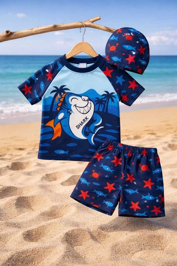 Team Three Piece Boy's Checkered Swimsuit