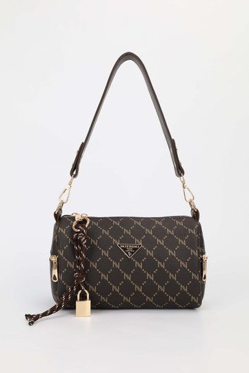 Women's Brown Monogram Leather Lock Charm Detailed Hand Shoulder and Crossbody Bag Alice